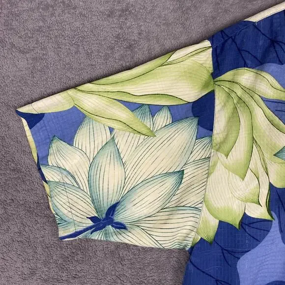 Tommy Bahama Hawaiian Shirt Men L Green Blue Floral 100% Silk Resort Vacation - Picture 3 of 16